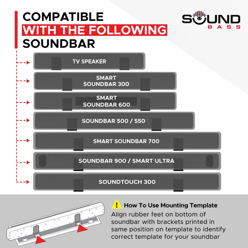Soundbar 300/500/550/600/700/900/Ultra, TV Speaker Adjustable Wall Mount Kit, Black, for Bose Sound Bar Smart 300 500 550 600 700 900 Ultra Mounting Bracket