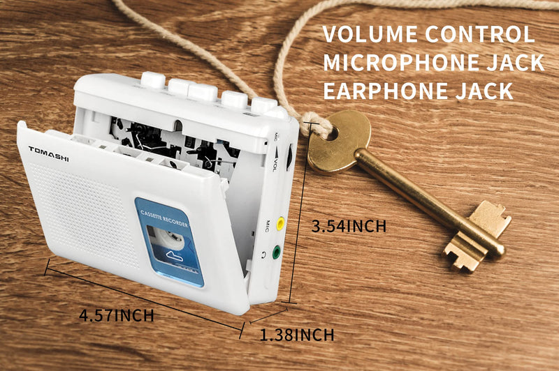[AUSTRALIA] - TOMASHI Portable Cassette Player Tape Recorder with Built-in Speaker,Microphone,Headphone Jack-, 4.57 x 3.54 x 1.38inch white 