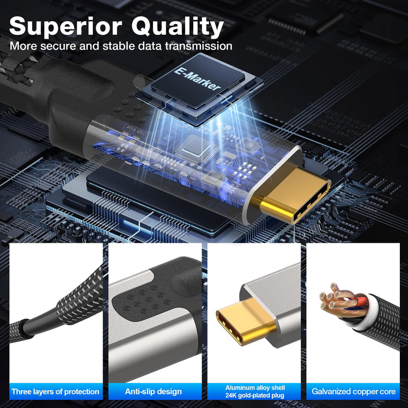 (2-Pack USB c to USB c Cable 10ft,USB C 3.2 20Gbps Data Transfer,Supports 8K@30Hz,4K@60Hz/144Hz Video,240W 48V/5A,USBC Display Cable for Thunderbolt 4,MacBook Pro, Switch iPhone 16 10FT+10FT