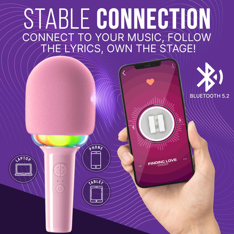 Joomie Kids Wireless Pink Karaoke Microphone - Fun Musical Toy with Pink Windscreen, Safe Design, Easy Controls, and Long Battery Life for Children's Parties, Playdates, and Imaginative Play