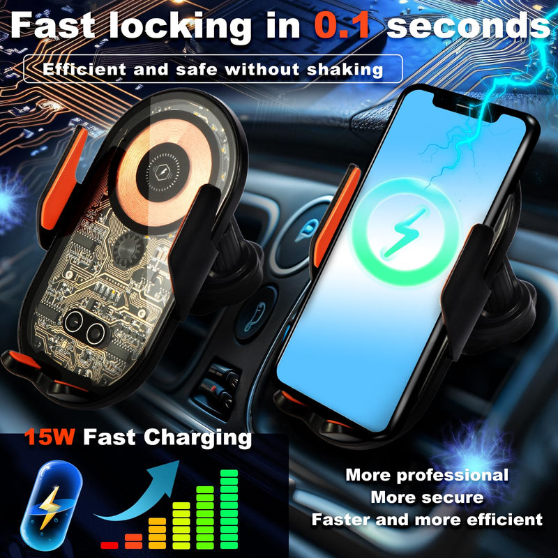 Phone Holders for Your Car with Wireless Chargre - Metal Hook Clip, Auto Clamp Air Vent Cell Phone Car Mount, Hands Free Universal Automobile Cradle Fit for iPhone Android and All Smartphones Silver