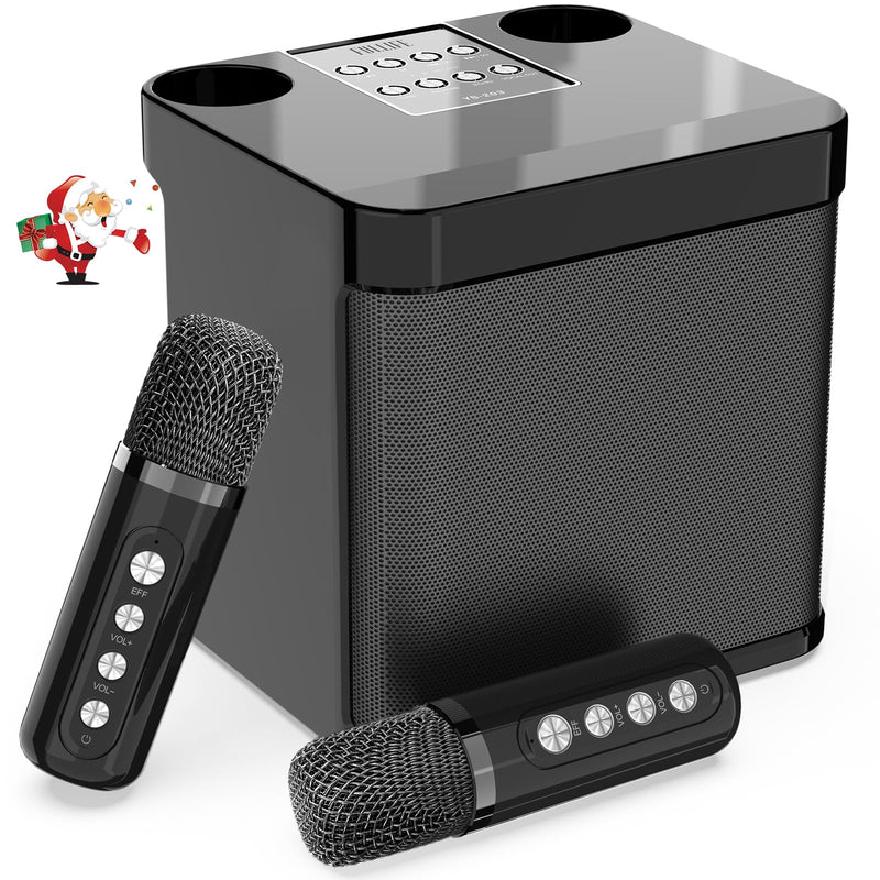 Karaoke Machine for Adults and Kids, FULLIFE Portable Bluetooth PA Speaker System with 2 UHF Wireless Microphones, Karaoke Speaker with Echo, Supports TF/USB, AUX in, for Home Party (YS203-Black) YS203-Black