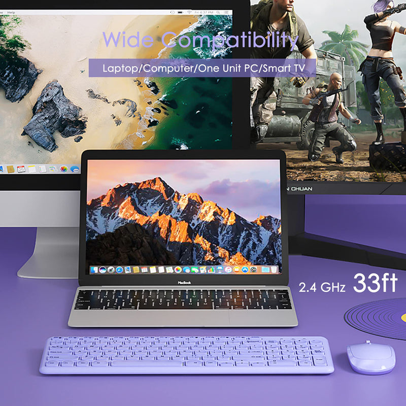 Wireless Keyboard and Mouse Combo, Superbcco Cordless Computer Keyboard with Number Keypad, 2.4Ghz USB Receiver, Ultra Slim, Energy Saving, 3-Level DPI for Laptop/Computer/PC/Desktop (Lavender Purple) Lavender Purple