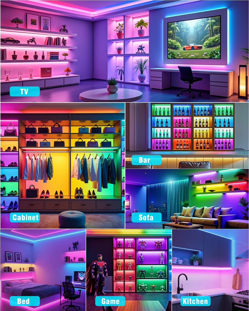 Led Strips Light for Cabinets TV Back Light Strips for Shelves with Remote Control 210 Modes APP for TV Bedroom Home Small Short Led Light Strip 4 Pre-Cut RGB Led Light Strip
