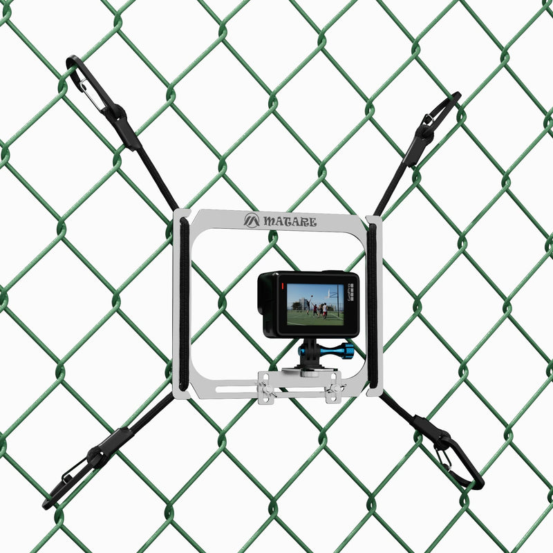 Cell Phone Fence Mount for iPhone, Mevo Start, Phones, GoPro and Other Action Cameras, to a Chain Link Fence for Recording Baseball,Softball and Tennis Games argent