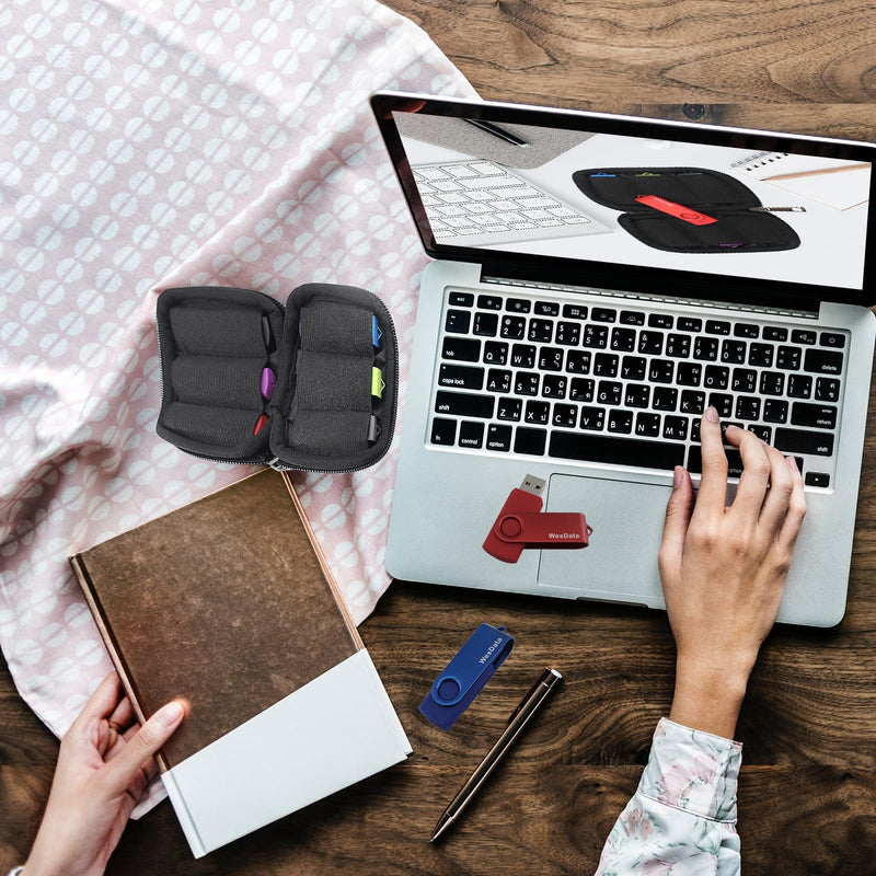 [AUSTRALIA] - Flash Drive Case, USB Drive Holder, Storage Bag for Thumb Drive, Light Weight and Easy to Put into Pockets, Protect and Store Small Items, 6 Slots Bag Black Color 