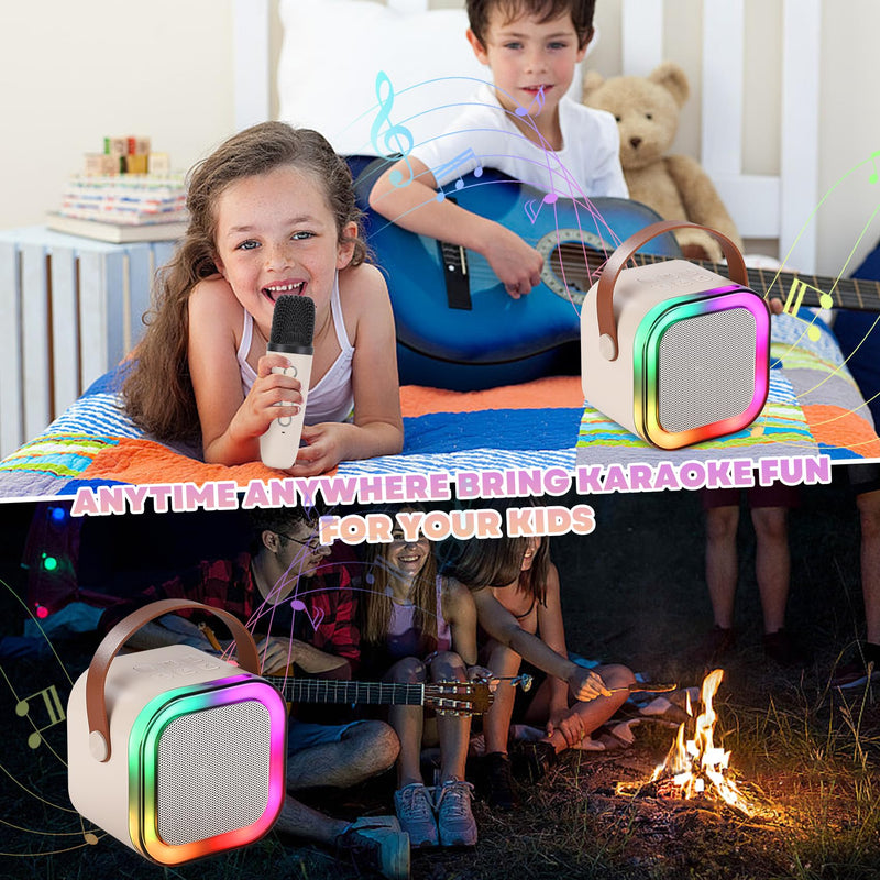 Mini Karaoke Machine for Kids, Portable Bluetooth Speaker with 2 Wireless Microphones,Christmas and Birthday Gifts Suitable for Girls Aged 4 to 12(White) white