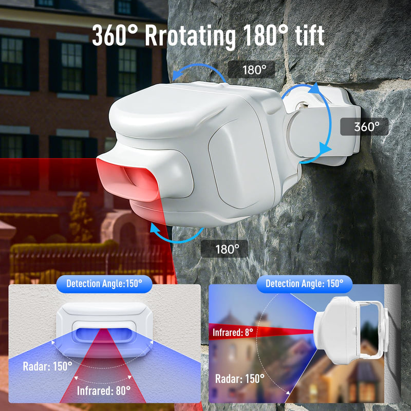 Driveway Alarm – 1200 ft Range Wireless Outdoor Motion Sensor, Dual-Tech PIR + Microwave, 17 Chimes, IP64 Weather-Resistant, Mute & Vibration (1 Receiver+ 1 Sensor) 1 Receiver+ 1 Sensor