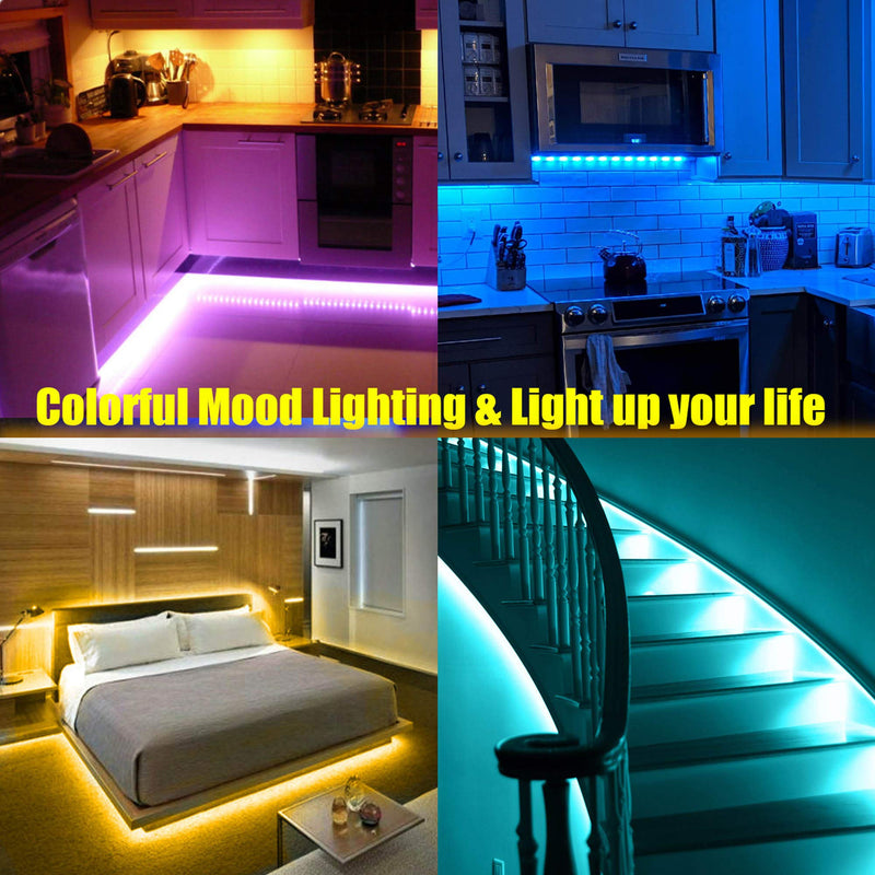maylit 10 PCS Smart RGB Under Cabinet Lights Kit, Compatible with Alexa and Google Assistant, App and Remote Control, Music Sync Color Changing, Timer, Dimmable, for Cabinet, Counter, Shelf, Bookcase Multicolor 16.4FT