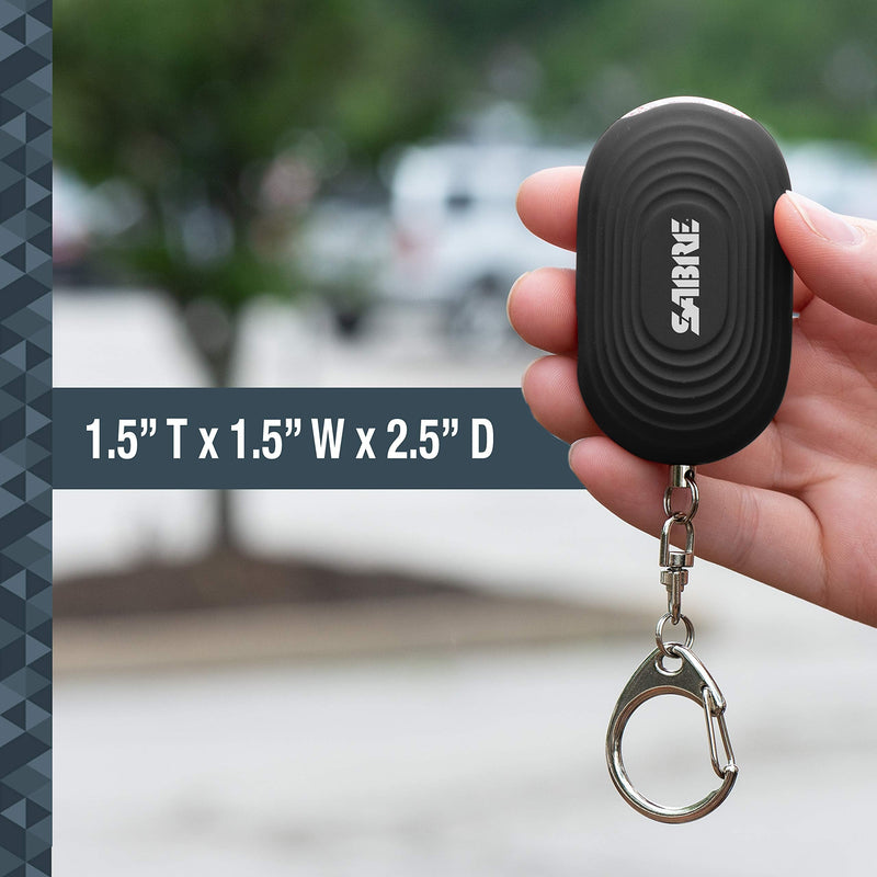 SABRE 2-in-1 Personal Alarm with LED Light, 130dB Personal Safety Siren, Snap Hook for Instant Access, 1,250 Foot (381 Meters) Range, Compact Design for Easy Attachment to Purse, Bag, or Keys Black