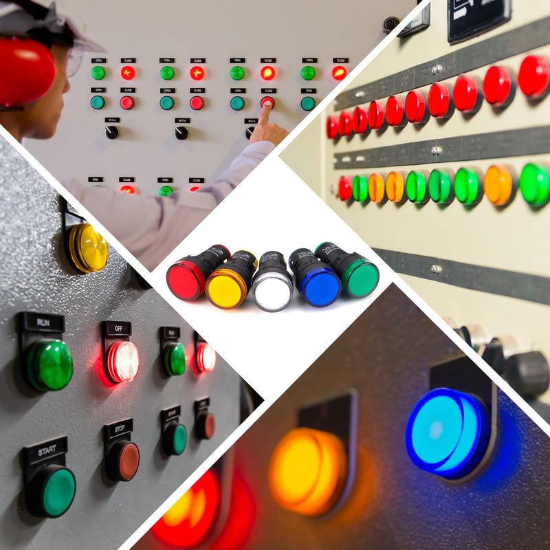 LED Indicator Light 22mm AC/DC 24V 20mA Red/Green/Blue/Orange/White AD16-22DS for Telecom Dashboard Pack of 10