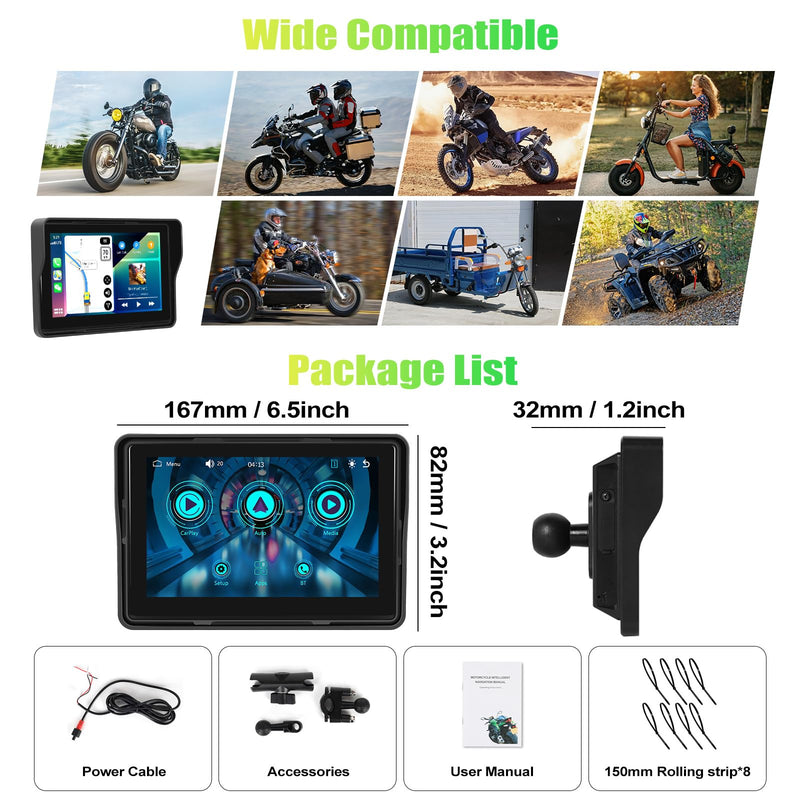 CAMECHO Motorcycle CarPlay Screen, 5" Waterproof Portable Wireless CarPlay Android Auto for Motorbike, Touch Screen Car Stereo Support Dual Bluetooth, Mirror Link, EQ, Siri Voice Control