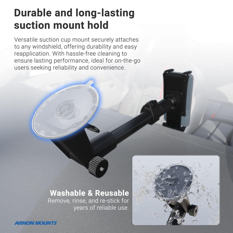 ARKON Mounts Slim-Grip Ultra Windshield Car Phone Mount | Universal Fit Phone Holder | Strong Suction Hold | Arm Extends for Long Dashboards | Compatible with iPhone, iPad Mini, Galaxy, and more