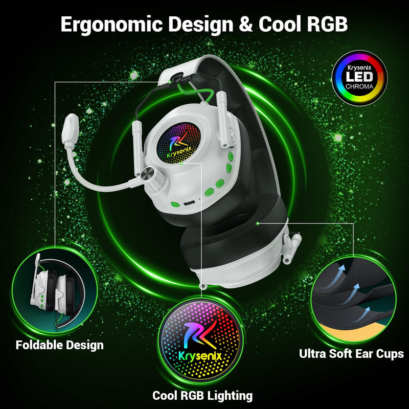 [AUSTRALIA] - Wireless Gaming Headset for Xbox Series X|S, Xbox One, PC, PS5, PS4, Mac, Switch, 2.4 GHz Wireless & Bluetooth 5.4 Gaming Headphones with Noise Canceling Microphone, 50Hr Battery, 50mm Drivers-White White 