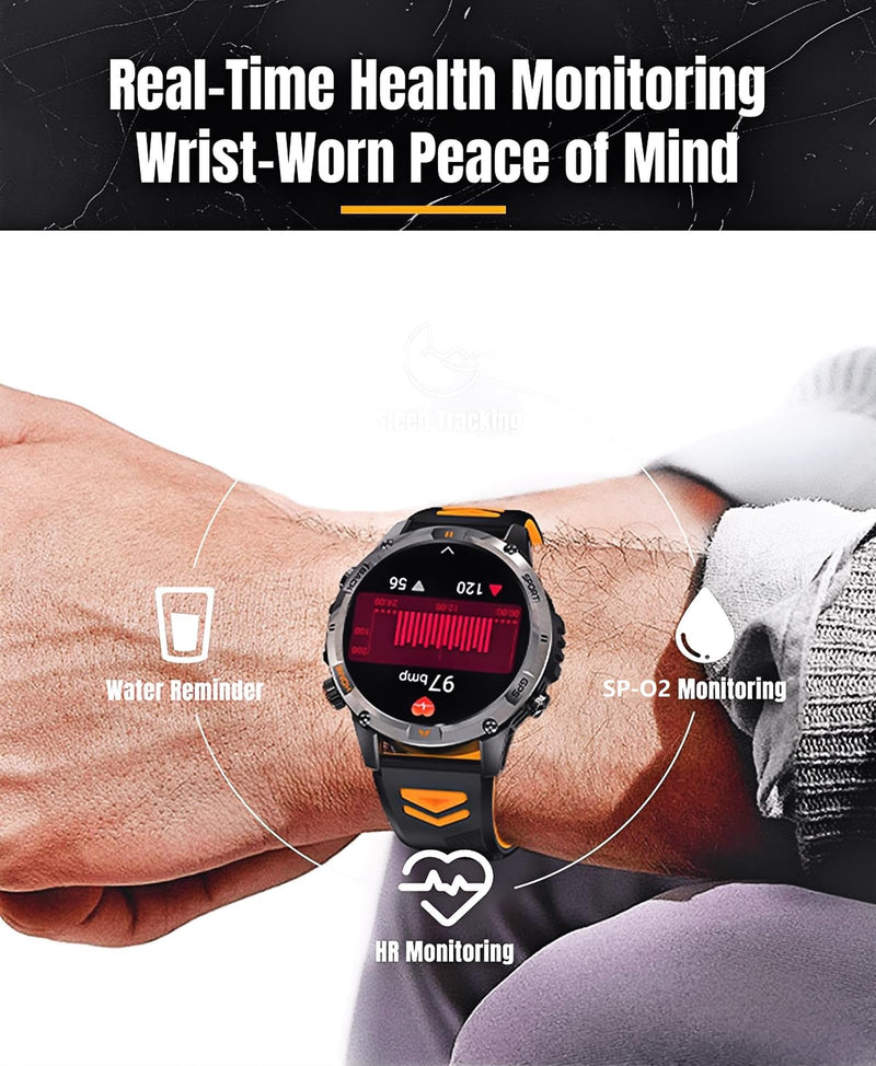 Military Outdoor GPS Smartwatch for Men Sport Watch with GPS Tracking IP68 Waterproof 100+ Sports Modes Heart Rate Blood Pressure Monitor Sleep Tracker Bluetooth Calls Activity & Fitness Tracker Black