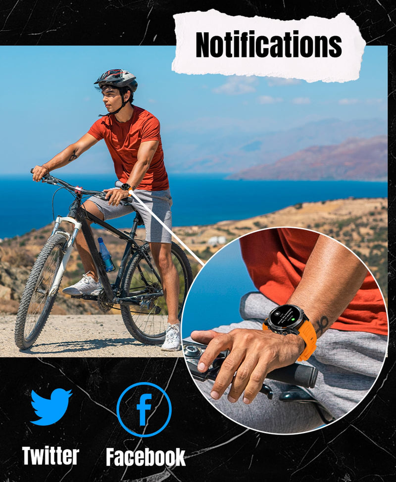 Military Outdoor GPS Smartwatch for Men Sport Watch with GPS Tracking IP68 Waterproof 100+ Sports Modes Heart Rate Blood Pressure Monitor Sleep Tracker Bluetooth Calls Activity & Fitness Tracker Black