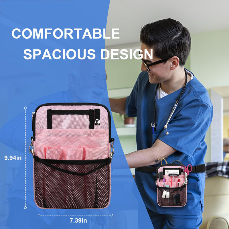 BOVKE Nurse Fanny Pack with Medical Gear Pockets, Tape Holder, Medical Bag Nurse Waist Pouch Organizer with Utility Storage for Stethoscopes, Bandage Scissors and Other Emergency Supplies, Pink
