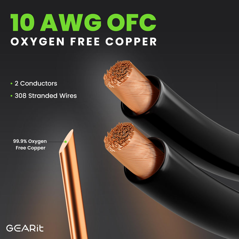 GearIT 10AWG Speaker Cable Wire with Gold-Plated Banana Tip Plugs (3 Feet) in-Wall CL2 Rated, Heavy Duty Braided, 99.9% Oxygen-Free Copper (OFC) - Black 3 Feet