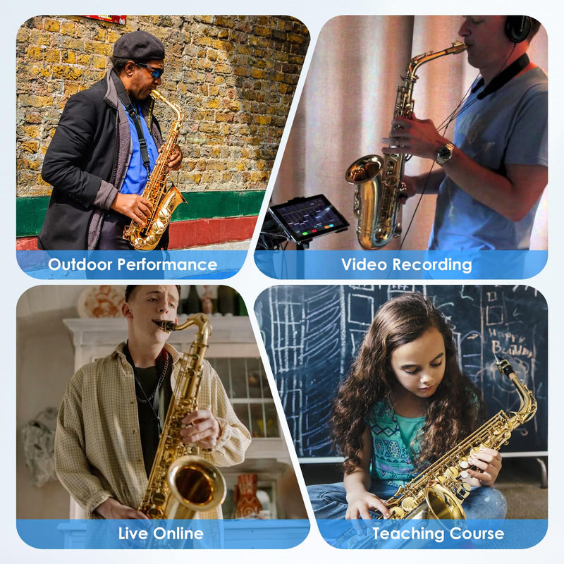 Wireless Saxophone Microphone System for Instruments: UHF Rechargeable Instruments Microphone Receiver and Transmitter - 160ft Range. Plug and Play - Clip-on Mics Suitable for Sax Trumpet, Trombone LG-06