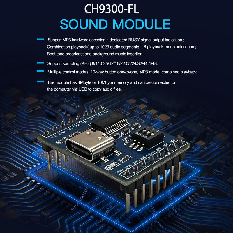 [AUSTRALIA] - XLW Voice Playback Module,16M Sound Board MP3 Music Player with Speaker,DC3.6-5.2V,USB Downloadable 10 IO Trigger Serial Port Control for Voice Prompts, Broadcast Device Factory, Xmas DIY-5 Pack+Horn Voice Module+Horn 