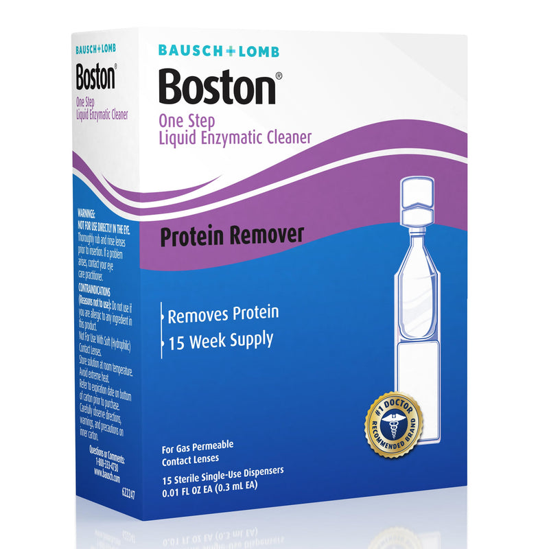 Boston One Step Liquid Enzymatic Cleaner, Protein Remover, 0.01 Fl Oz (1 Box of 15 Dispensers) 15 Count (Pack of 1) Protein Remover (NEW)