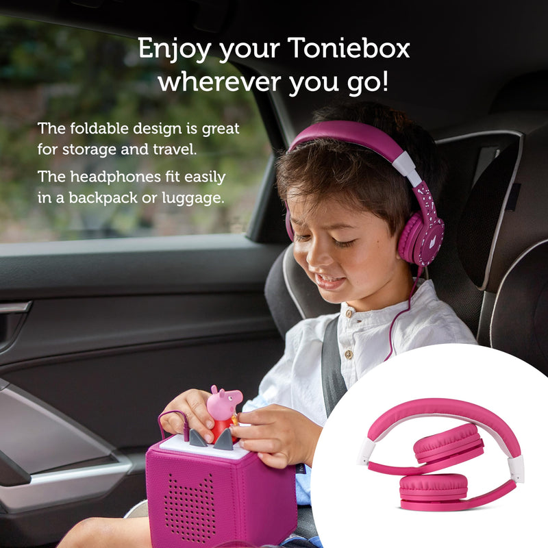 [AUSTRALIA] - Tonies Foldable Wired Headphones for Kids - Comfortably Designed to fit On-Ear - Works with Toniebox and All 3.5mm Devices - Pink 