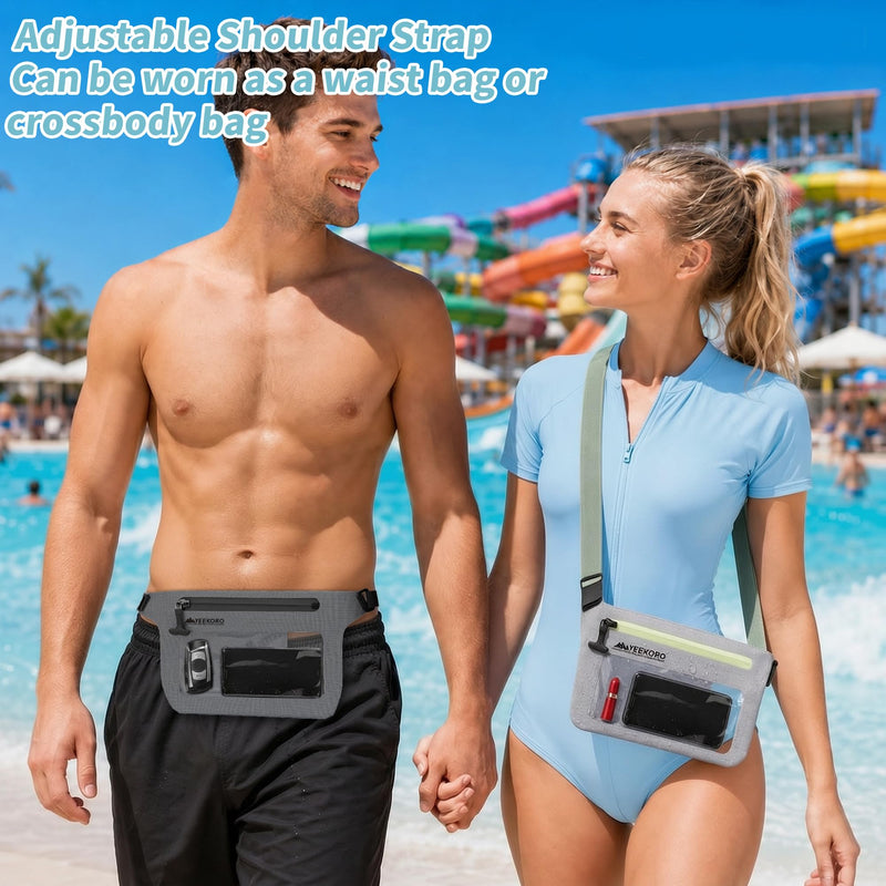 Phone Pouch, IPX8 Waterproof Reusable Fanny Pack,Large Dry Bag | Touch Screen for Kayaking Paddle Boarding Water Park Swimming, Crossbody bags with Adjustable Waist Strap Grey 3 Pack