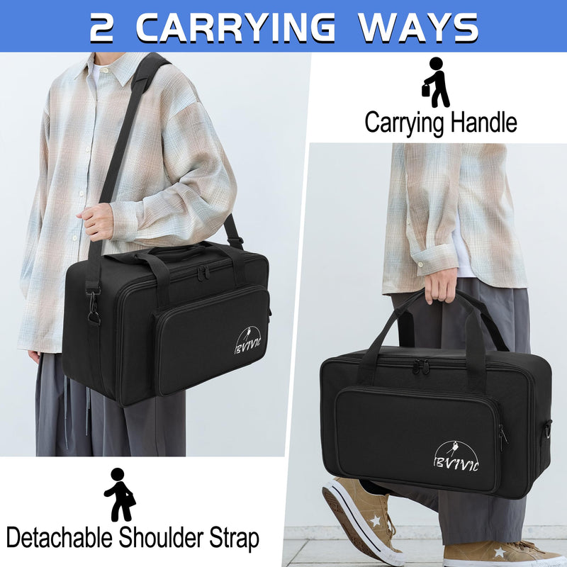 4 Par Spotlight Bag 5/16'' Padded Stage Lighting Storage Bag with Dividers, Handle, Straps, Black 4 Par Lights Bag