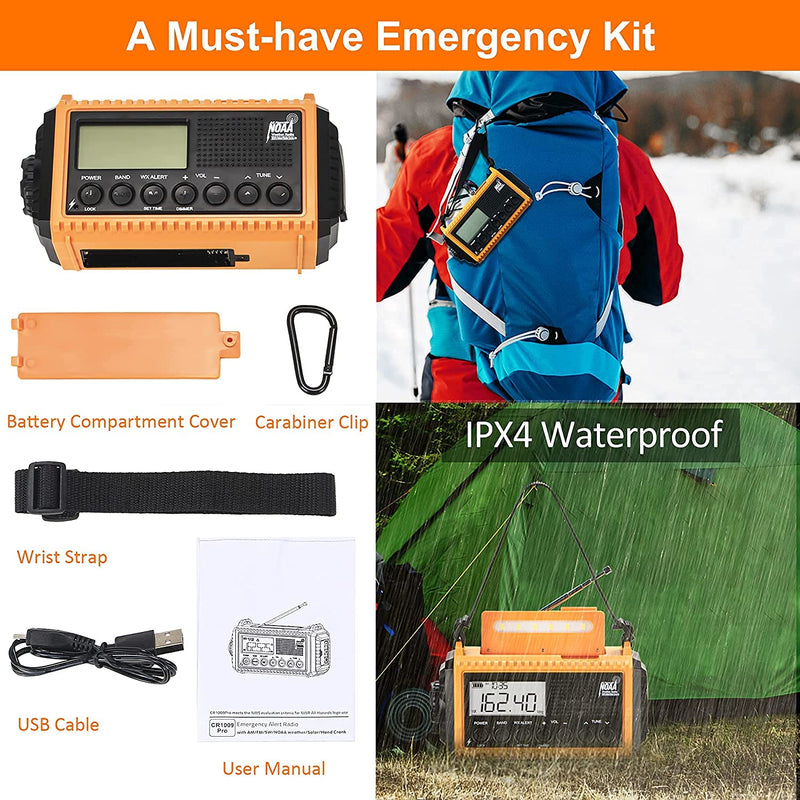 [AUSTRALIA] - Emergency Weather Radio with AM/FM/NOAA/SW,5000mAh Alert SOS Survival Portable Radio,5 Ways Powered Solar Hand Crank Radio with Cellphone Charger, Flashlight, Reading Lamp, Headphone Jack for Outdoor 