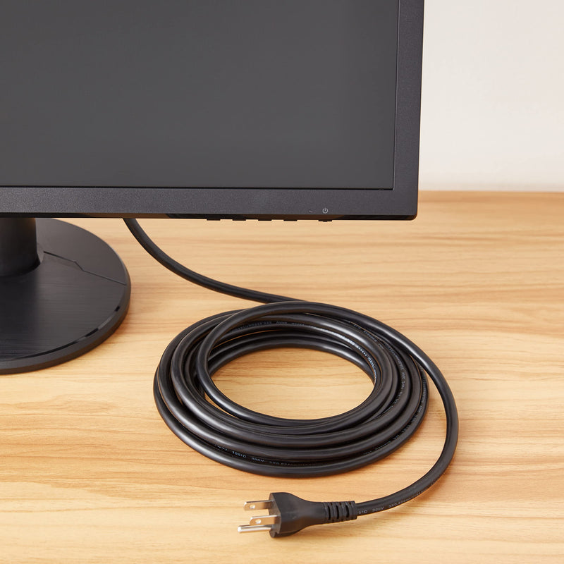 Amazon Basics 15 Feet Computer Monitor TV Replacement 3 Prong AC Power Cord, 18 AWG, 125 Volts, Black