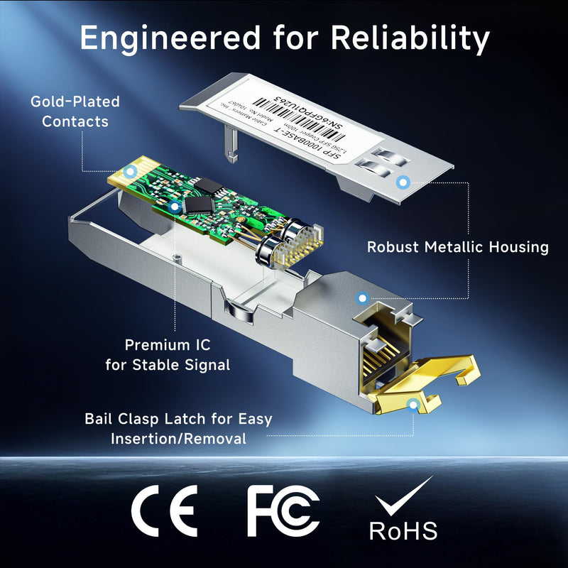 Cable Matters 1000BASE-T Gigabit SFP to RJ45 Copper Transceiver, up to 100m | Ethernet Transceiver Module, Compatible with Cisco, Ubiquiti, TP-Link, Netgear, MikroTik and Supermicro Equipment 1 Gigabit