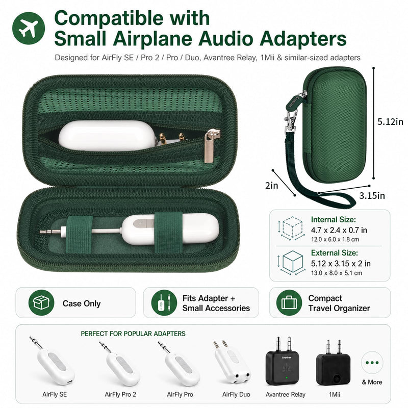 COMECASE Bluetooth Transmitter Case for AirFly SE/Pro 2/Pro/Duo | Hard EVA Travel Case with Elastic Band and Dual Straps, for AirFly and Small Audio Adapters,Commutes and Daily Carry, Green