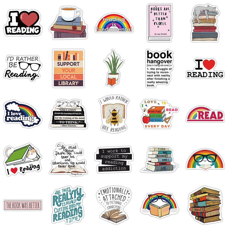 Bookish Stickers Pack 50Pcs Love Reading Stickers for Teens Adult and Reading Lovers Bookish Waterproof Vinyl Decals Laptop Book Water Bottle Phone Stickers