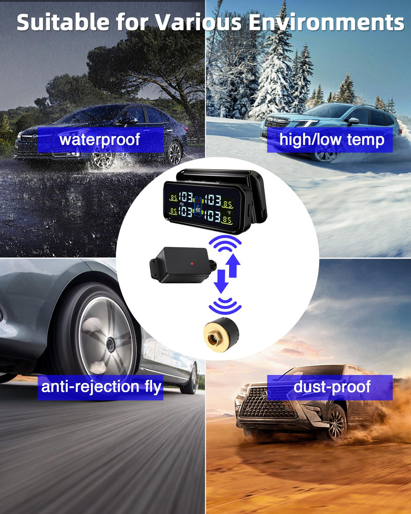 RV Tire Pressure Monitoring System, USB/Solar TPMS with 6 All-Metal Sensors, Repeater, tire Pressure Sensor, 6 Alarm Modes, 66ft Range, 0-130PSI for RV/Truck/SUV/Towing Medium Trailer TY102 TY102 - 6 Sensors+Repeater