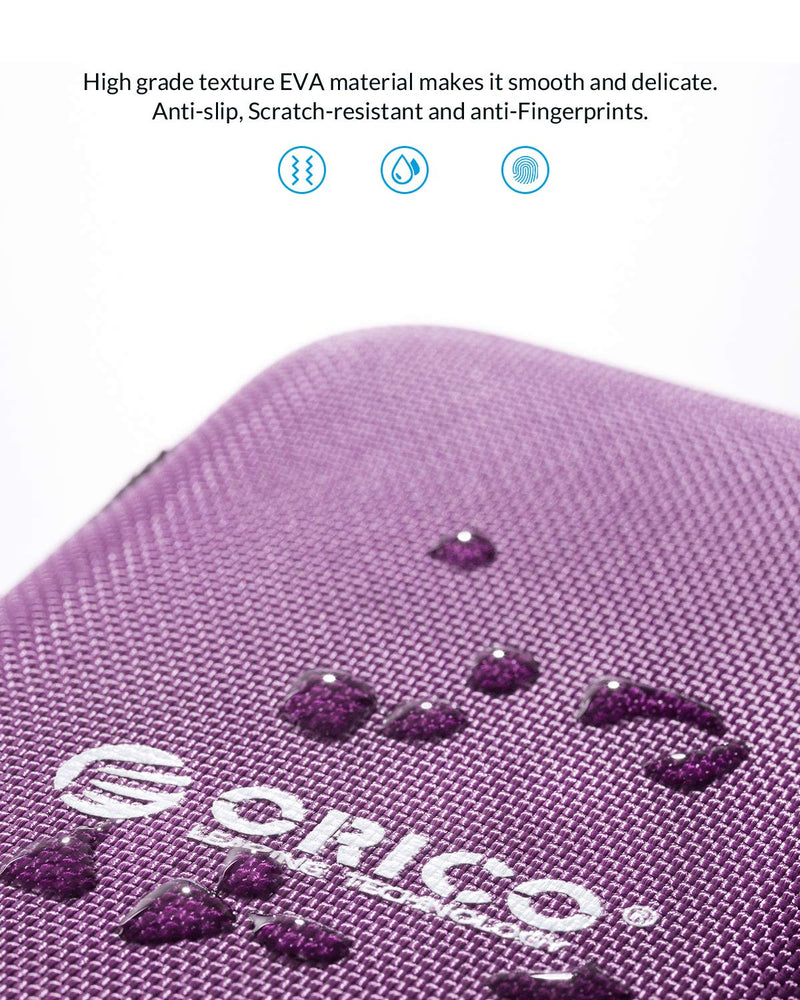 ORICO Hard Drive Case 2.5 inch External Drive Storage Carrying Bag Waterproof Shockproof with Inner Size 5.5x3.5x1.0inch for Organizing HDD and Electronic Accessories, Purple(PHD-25)