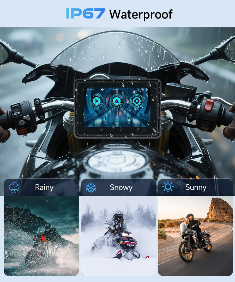 5 Inch Motorcycle Wireless CarPlay GPS Navigation System | Android Auto Portable CarPlay Screen for Motorcycle, Dual Bluetooth, Si-ri, Goo-gle Assistant, IP67 Waterproof Moto Screen
