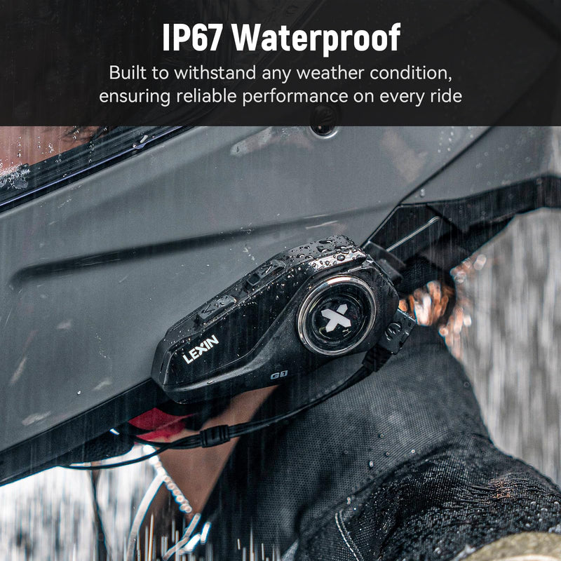 LEXIN G1 Motorcycle Bluetooth Headset, Waterproof Helmet Headphones with 2 Types Microphones, Hands-Free Call/Music/GPS, 6 Shells/USB-C Fast Charging/Noise Cancelling, Compatible with ATVs/Dirt Bike