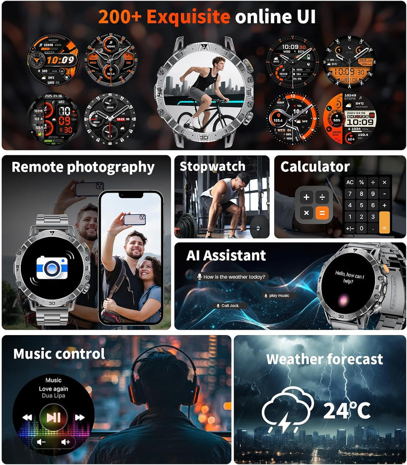 Military Smart Watch for Men with Bluetooth Call, 1.43" AMOLED Screen Smartwatch with Heart Rate/Sleep Monitor, IP68 Waterproof Fitness Tracker with 100+ Sport Modes for iOS Android