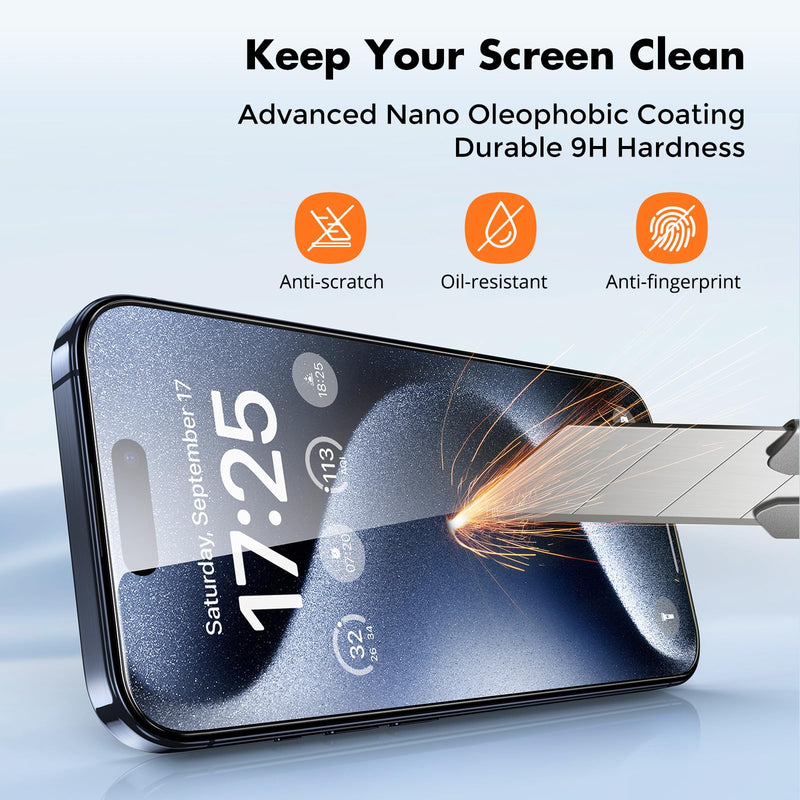 UNBREAKcable Shatterproof Tempered Glass Screen Protector for iPhone 15 Pro Max [3-Pack][Easy Installation Frame] [9H Hardness] [99.99% HD Clear] [Bubble Free] for Apple 6.7” iPhone 15 Pro Max-6.7 Inch