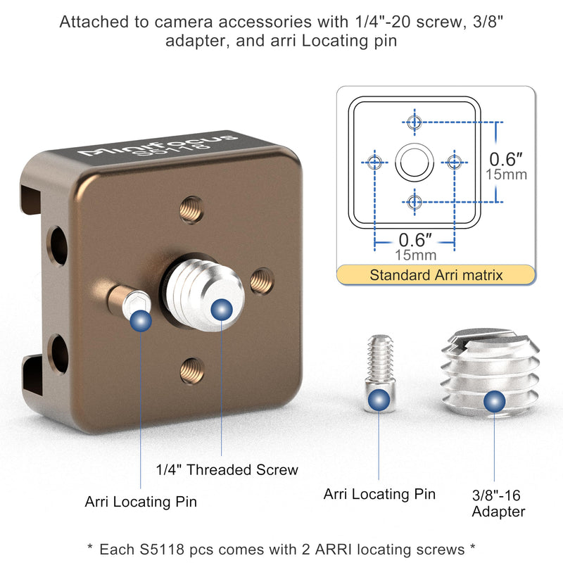 MINIFOCUS Cold Shoe Mount(4 Pcs), 1/4"-20 Screw with Locating Pins Compatible for ARRI Standard Mounting Points, with 3/8"-16 Adapter for Camera Cage Flash LED Monitor Microphone Sienna 4 PCS