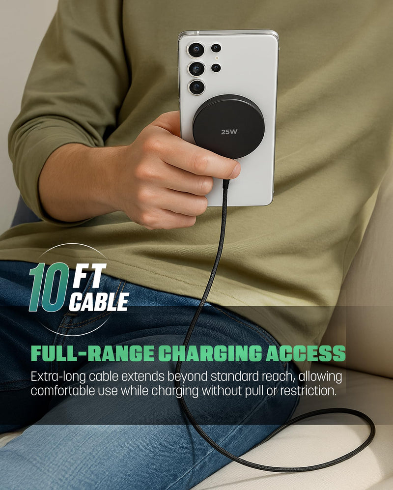 Galvanox Magnetic Wireless Charger for Samsung, 25W Fast Charging Pad with 30W PPS USB-C Wall Adapter, Removable USB-C Cable, LED Charging Indicator, Compatible with Galaxy S Series (10, Feet) 10 FT
