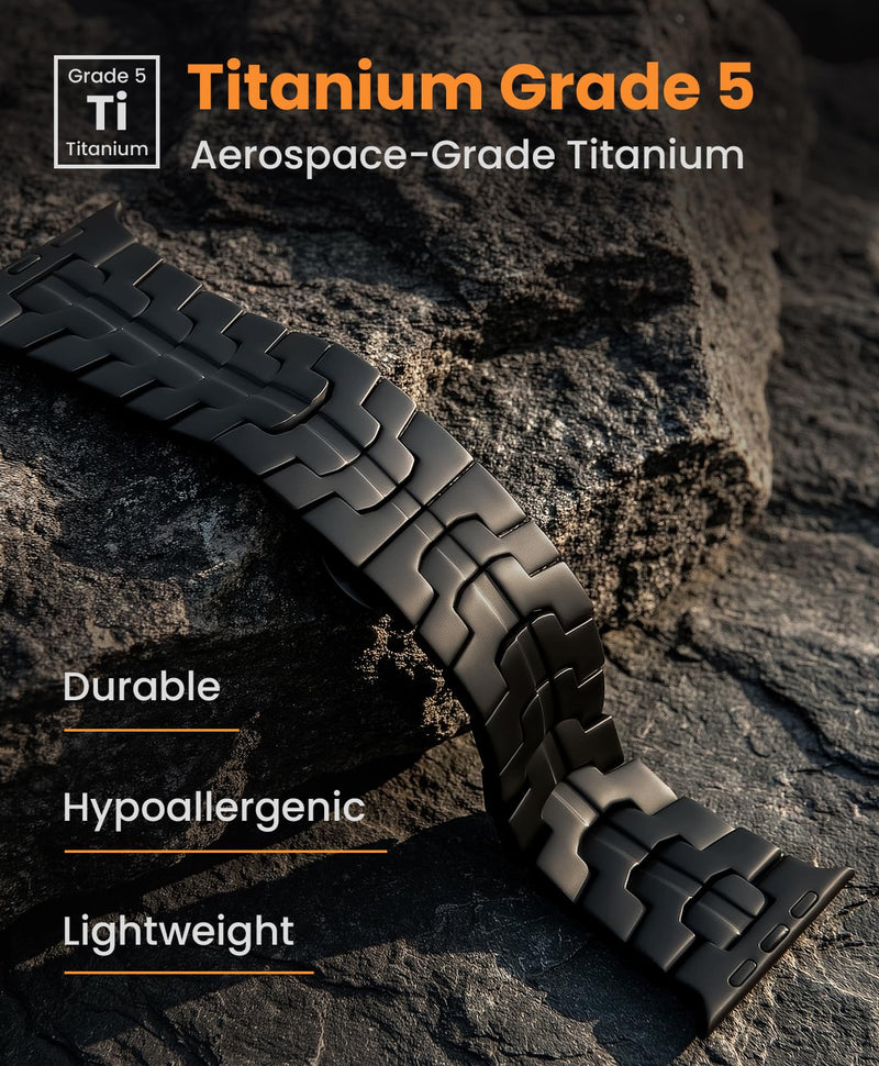 Grade 5 Titanium Band for Apple Watch Ultra 3/2/1 49mm & Series 11/10 46mm, DLC Coating Anti-Scratch Ultra 3 Band with Small-Link Design for Precise Fit, Secure Butterfly Clasp Band for Men Black Band Width 26-22mm Taper