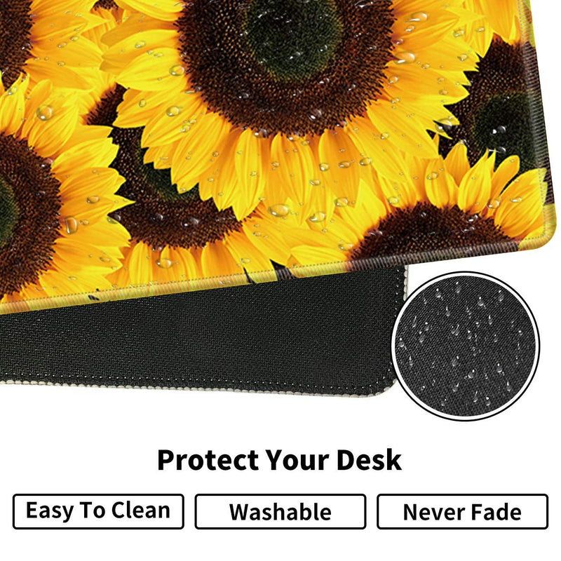 Large Gaming Mouse Pad Non-Slip Keyboard Pad Soft Extended Desk Mat Desktop Writing Pad (31.5"×11.8") with Yellow Sunflower Design for Home & Office + Cup Coaster and Cute Stickers