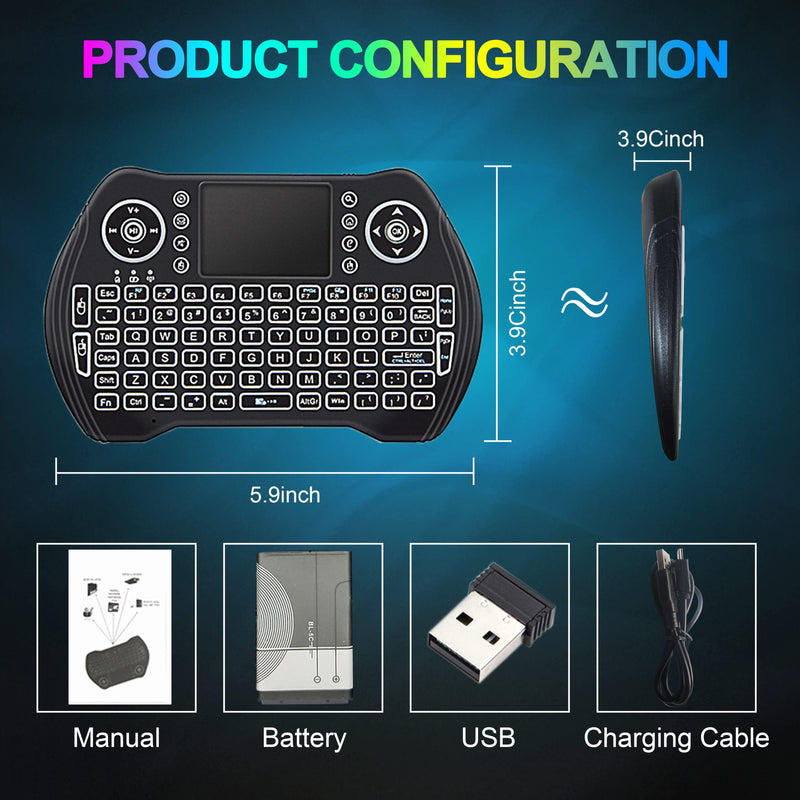 Backlit Mini Wireless Keyboard with Touchpad Mouse Combo with Rechargable Li-ion Battery & Multi-Media Handheld Keyboard for Google Android TV Box Smart TV X-Box PC HTPC PS3 PAD Windows Linux MacOS