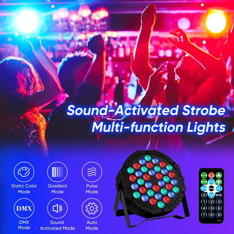 LED Stage DJ Par Lights: RGB 36 LED Uplights with Sound Activated Remote Control - Strobe Light for Parties Events Church Bar Wedding Dance Club DMX Lighting 1 Pack 1 PCS