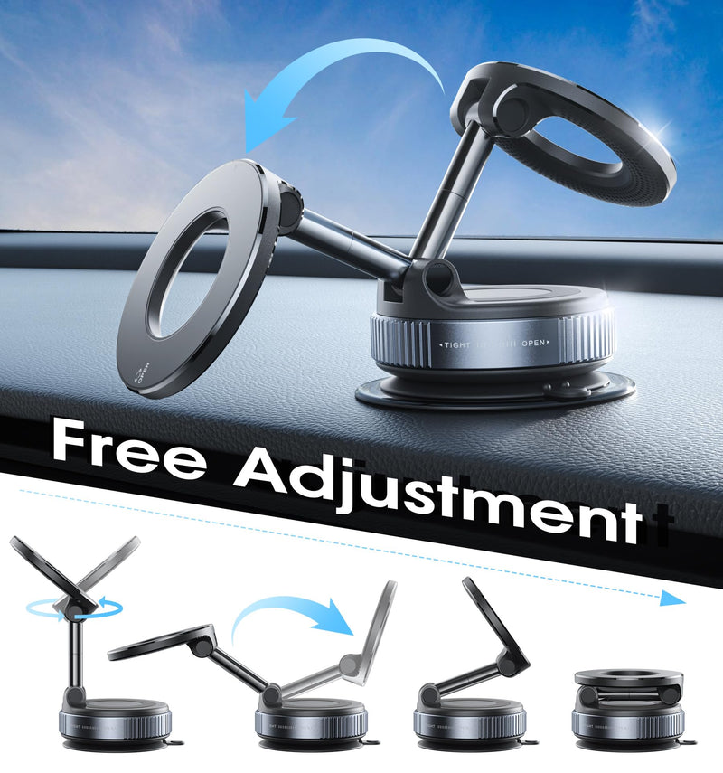REOKILY 2026 Upgraded Vacuum Magnetic Car Phone Holder 360° Reinforced 96LBS Ultra Suction Cup Phone Mount for MagSafe Cell Phone Holders for Your Car/Gym/Mirror Mount for iPhone & Android Black