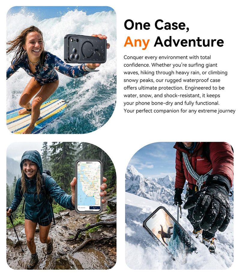 Red2Fire Compatible with iPhone 17 Pro Max Case Waterproof Magnetic Built-in Screen & Camera Protector IP68 Underwater Full Body 17FT Military Dropproof Shockproof Translucent Matte Phone Case for iPhone 17 Pro Max 6.9" Black