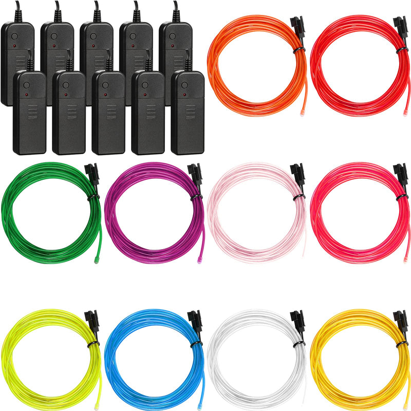 [AUSTRALIA] - Hortsun 15 Pack 7ft Neon Light El Wire Portable Cuttable Neon Glowing Battery Powered LED Lights Glow in The Dark with Battery Pack for Halloween Party 