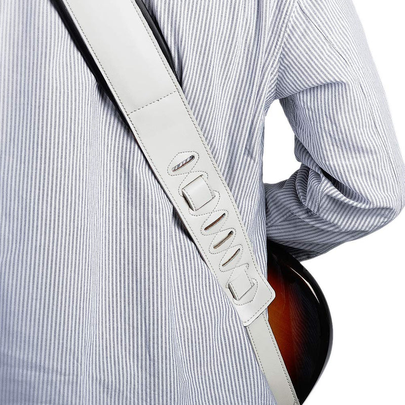 BestSounds Genuine Leather Guitar Strap for Electric & Acoustic Bass Guitar, White Padded Guitar Strap