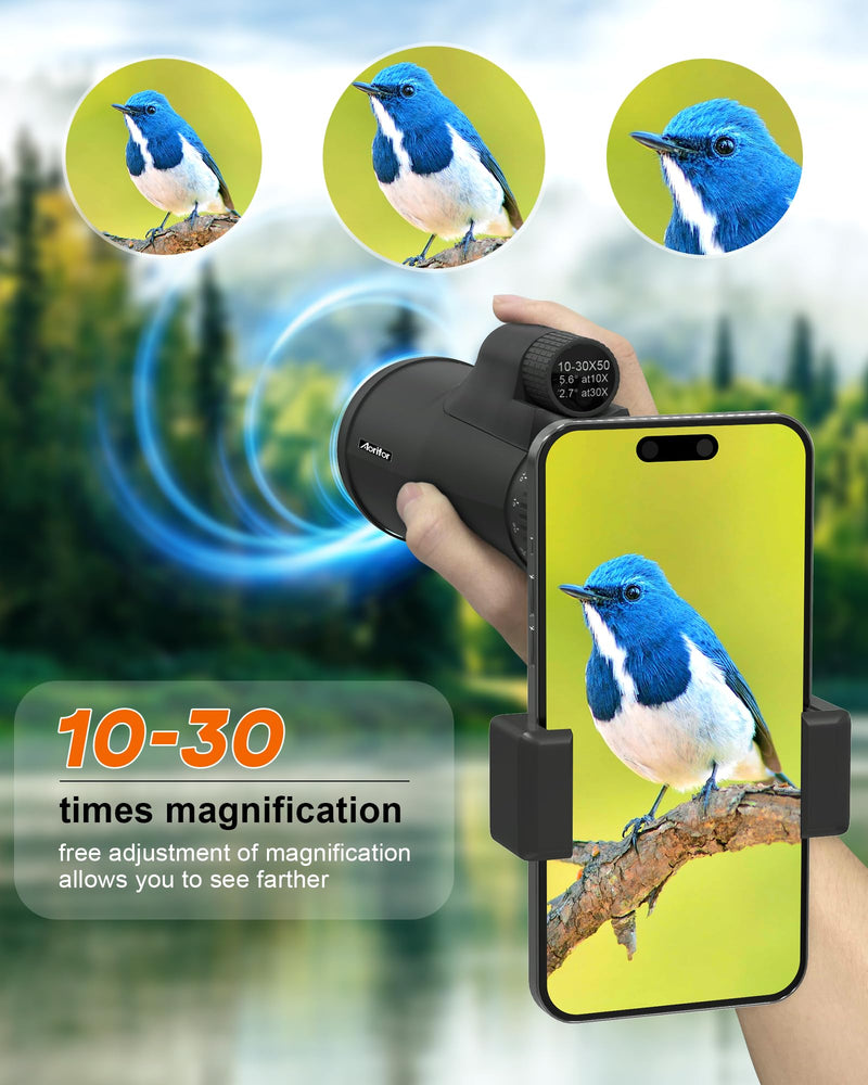 10-30x50 Monoculars for Adults High Powered with Smart Phone Holder & Upgraded Tripod, Starscope Monocular Military Grade for Outdoor Exploration, Bird Watching, and Scenic Viewing 10-30x50